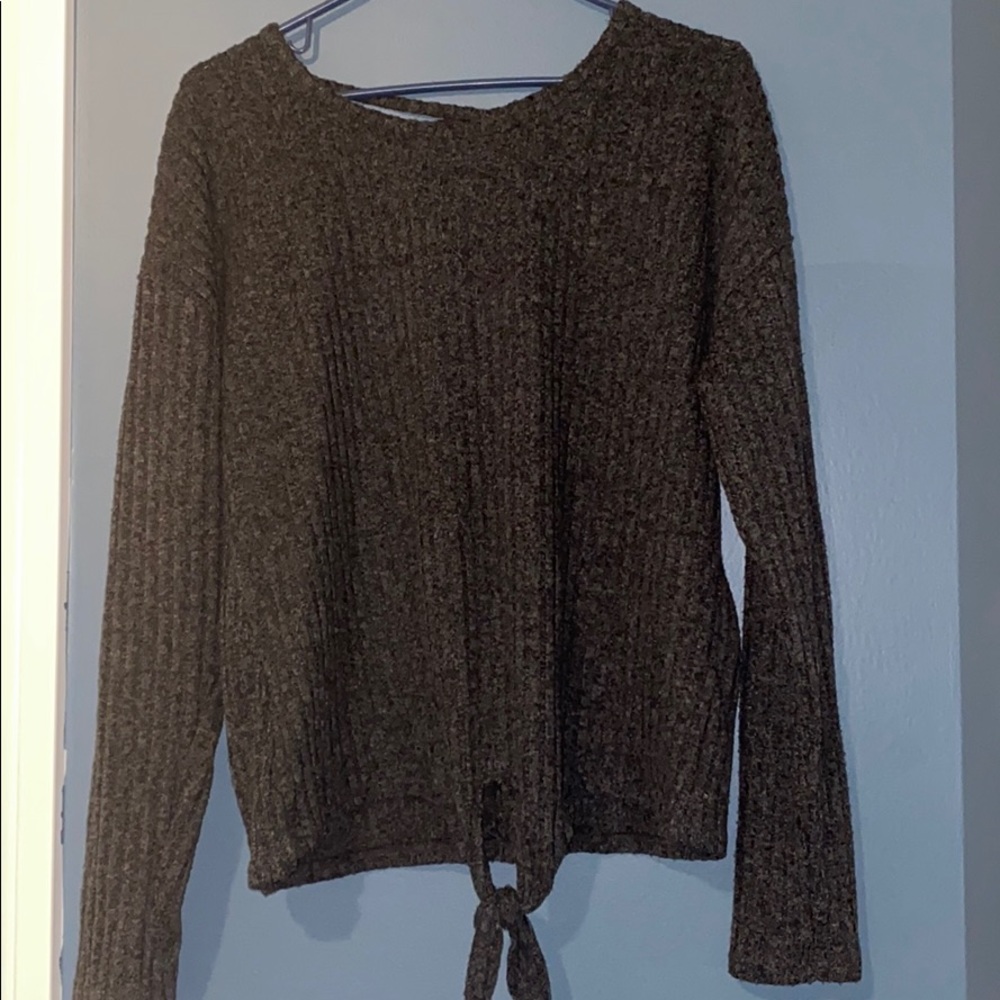 Dark grey knot front and lace up back sweater